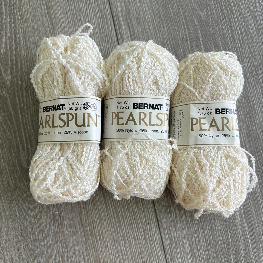 Vintage Bernat PearlSpun White Frost Iris Linen Blend Yarn 50g 1.75 oz Pack Of 3